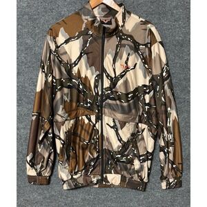 Predator Camo Full Zip Jacket Mens Large Orange Logo Woodland Hunting Outdoor